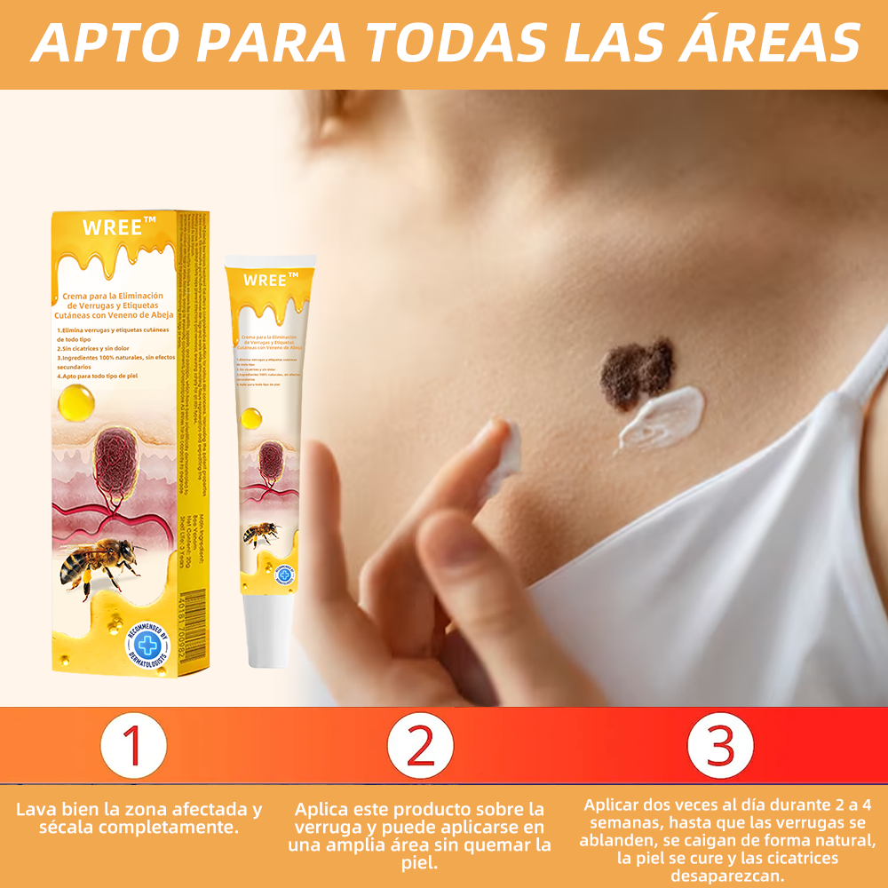 WREE™ Crema para la eliminación de verrugas y etiquetas con veneno de abeja (👨‍⚕Apta para todo tipo de piel)🐝 (🔥Último día de promoción 60% de descuento)🌷